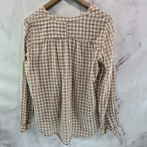 Anthropologie Shirt Womens Medium 10 Check Gingham Roll Holding Horses Popover - Picture 5 of 12